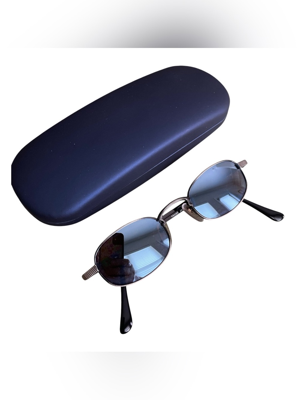 Vintage 80s-90s Revo 1107 011 Cobra Stealth Blue Mirror Metal Sunglasses & Case